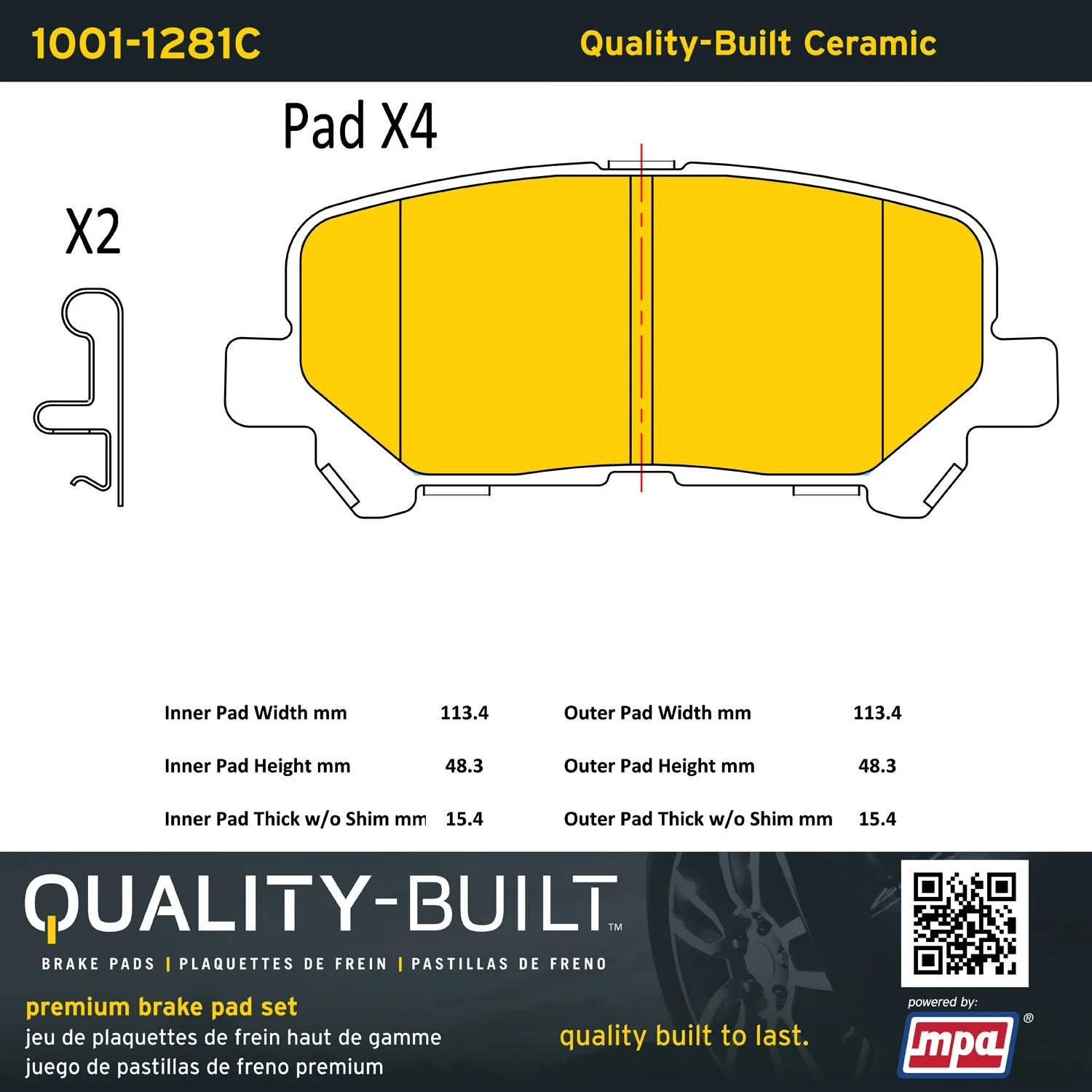MPA Electrical 1001-1281C Disc Brake Pad Set - Rear - Image 5